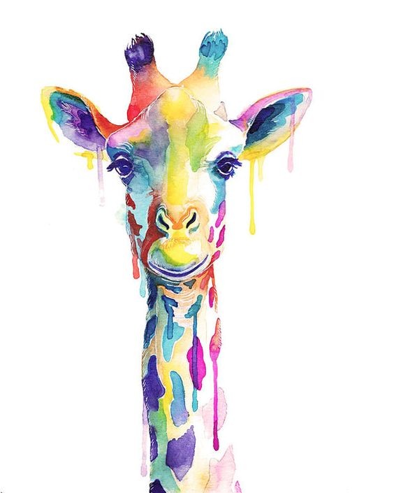 Rainbow watercolor giraffe with smudges tattoo design