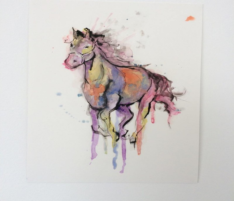 Rainbow watercolor horse tattoo design by Kym Munster