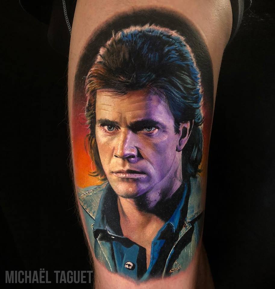 Realisic Mel Gibson tattoo