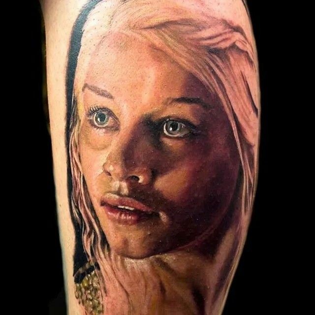 Realism style colored tattoo of Daenerys