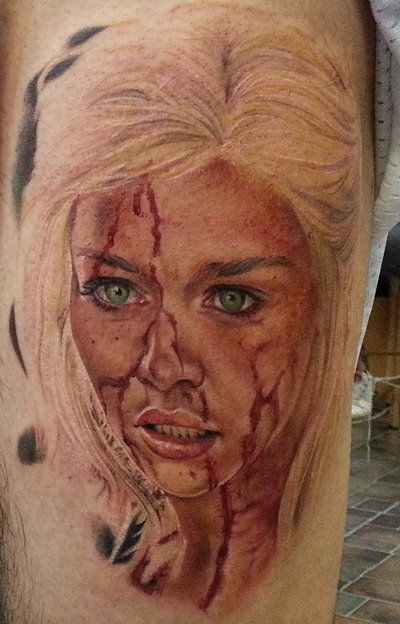 Realism style dragon queen tattoo of the games of thrones