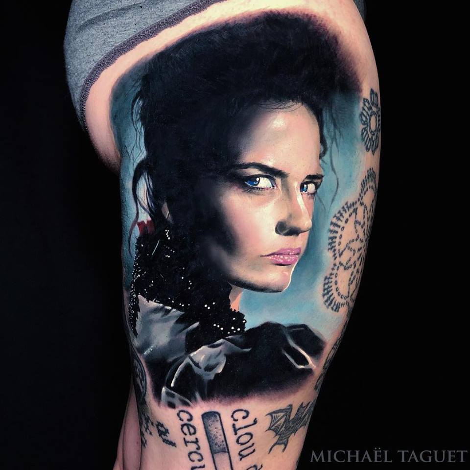Realistic Penny dreadful tattoo on thigh3