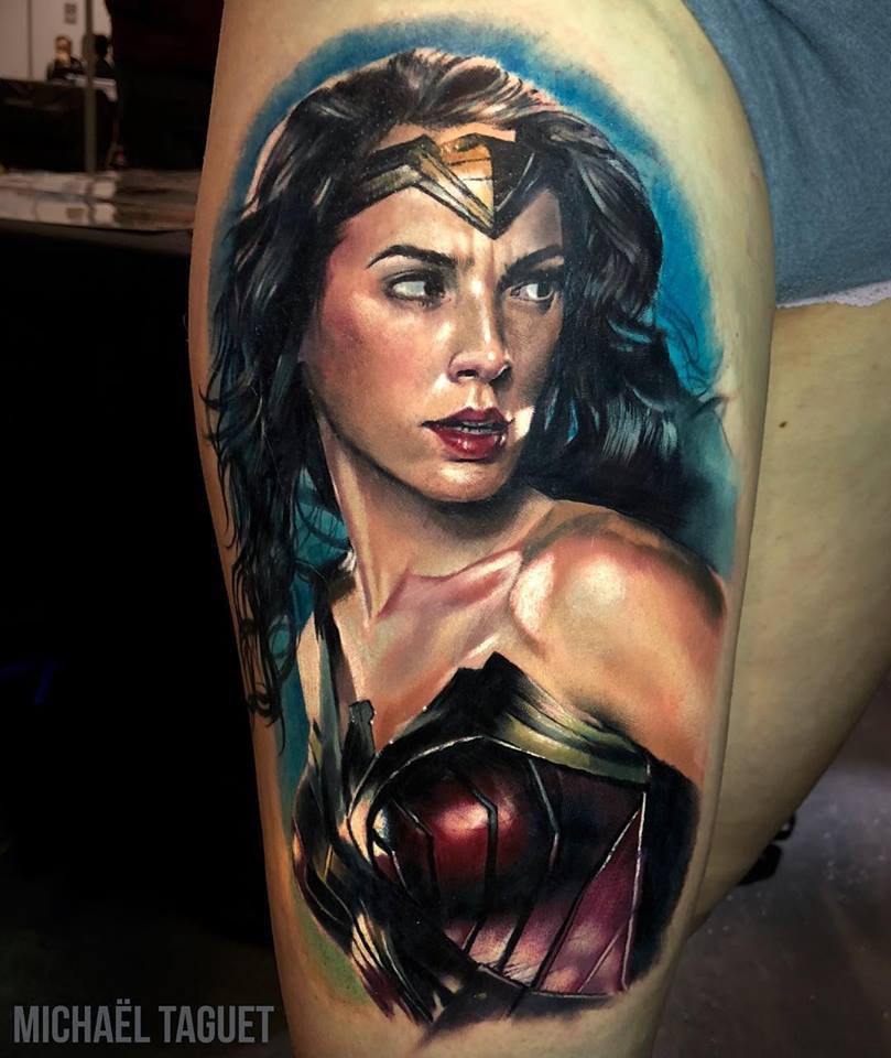 Realistic Wonder Woman portrait tattoo3