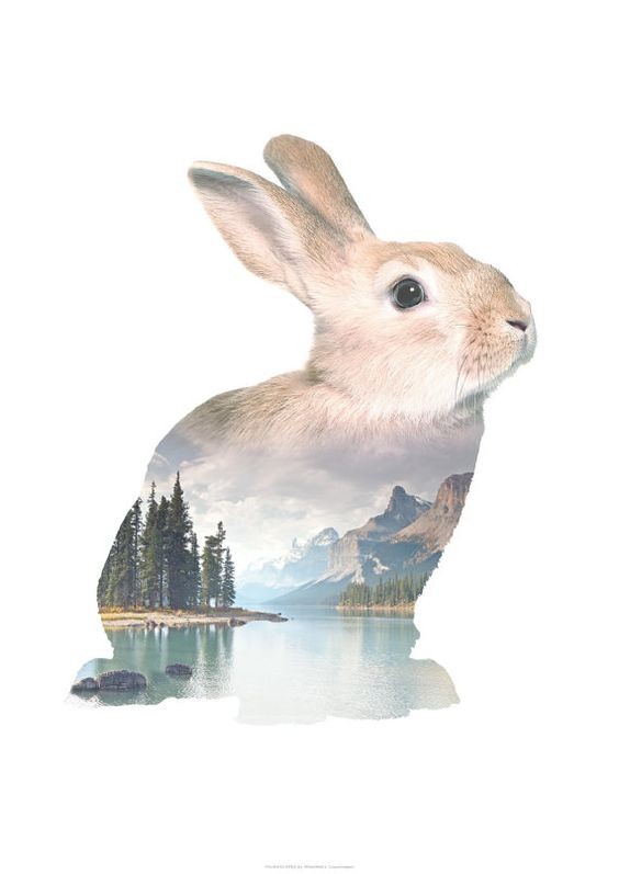 Realistic colored hare with nature view inside tattoo design
