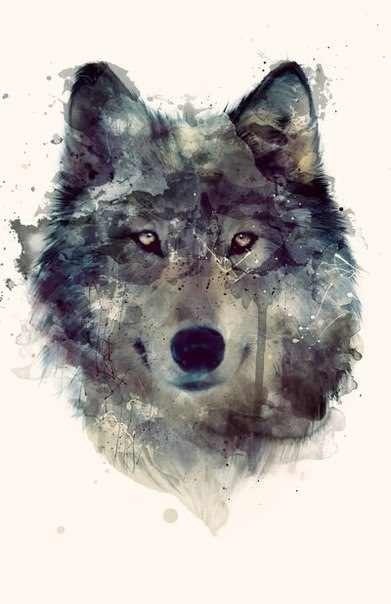 Realistic wolf head with watercolor effect tattoo design