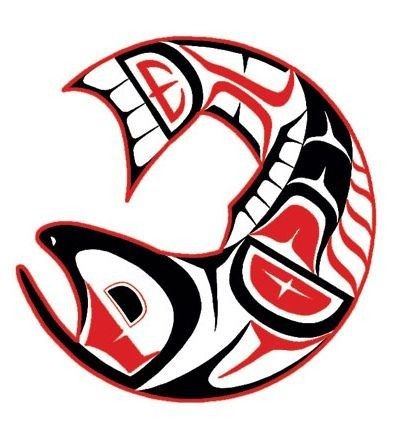 Red-and-black maori fish tattoo design