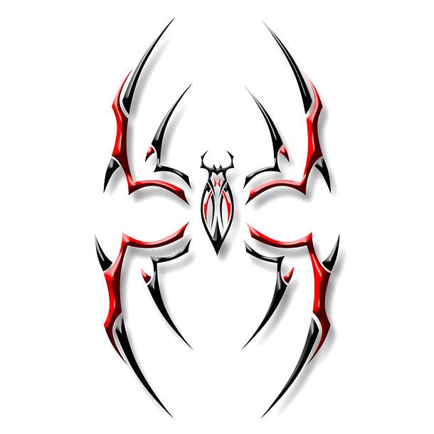 Red-and-black tribal spider tattoo design