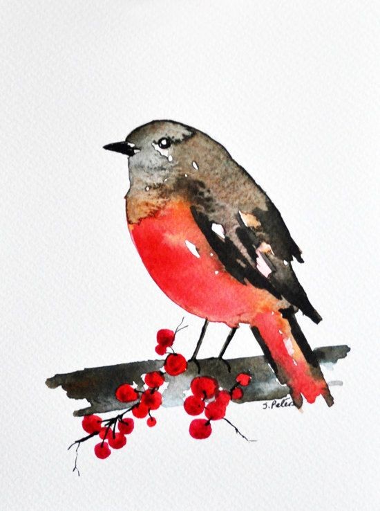 Red-breasted sparrow with berries tattoo design