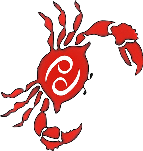Red-ink crab with horosop symbol tattoo design