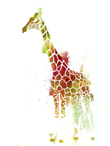 Red -and-yellow watercolor splashed giraffe tattoo design