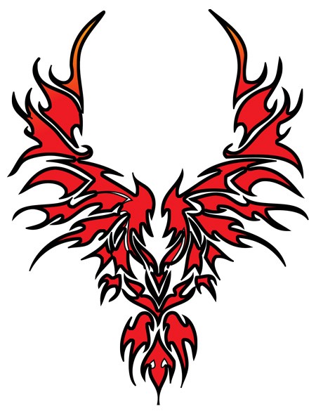 Red black-contoured phoenix tattoo design