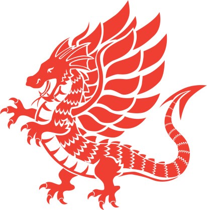 Desenhos animados vermelhos andando tatuagem de dragão