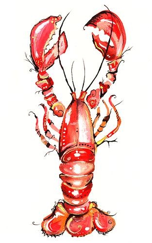 Red painting lobster water animal tattoo design