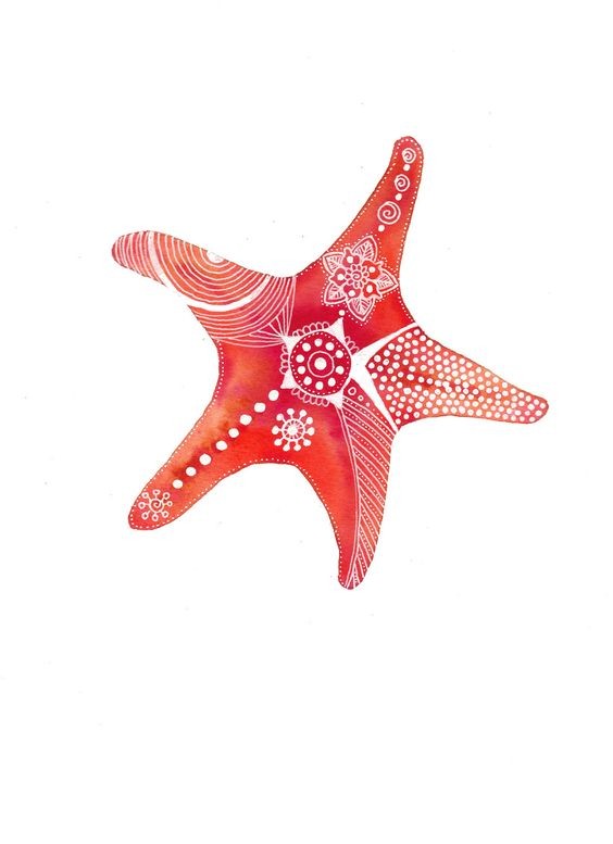Red starfish with white floral pattern tattoo design
