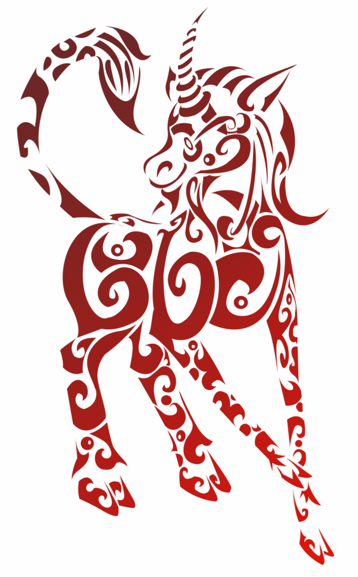 Red tribal unicorn tattoo design By Fishy Chan