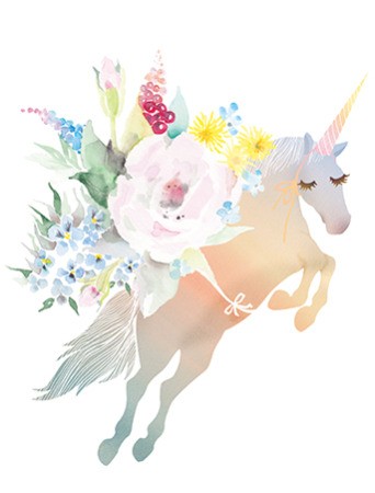 Retro unicorn jumping with floral nosegay on back tattoo design