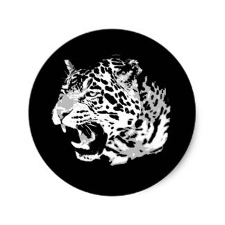 Roaring jaguar head in full-black circle tattoo design