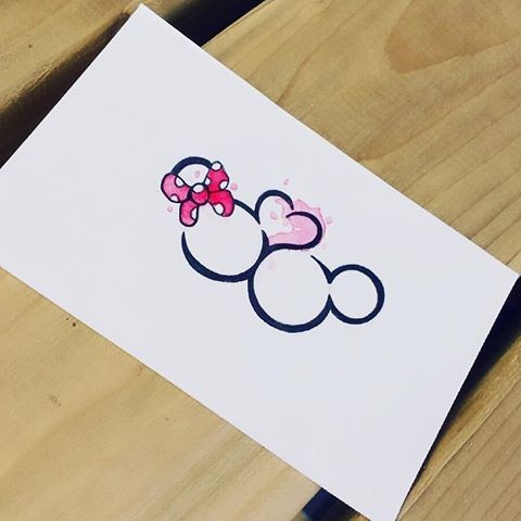 Romantic connected Minnie and Mickey Mouse heads tattoo design
