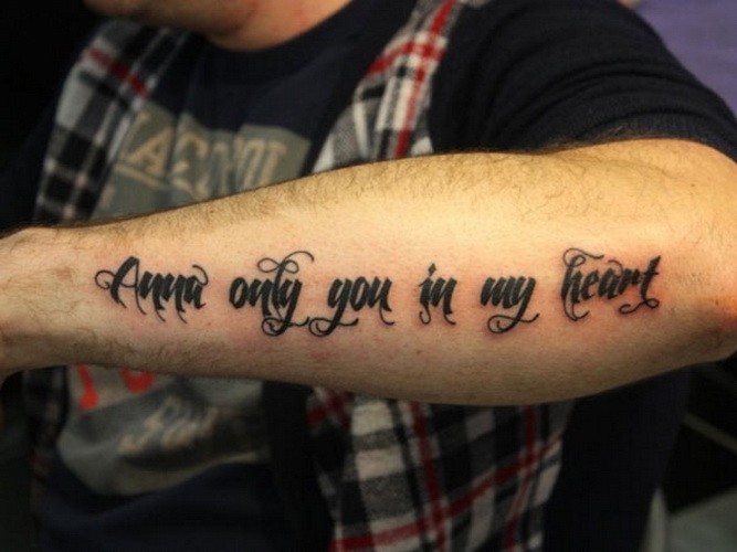 Romantic lovely quote tattoo for men on arm