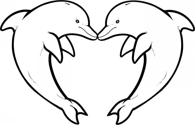 Romantic outline heart-shaped dolphin couple tattoo design