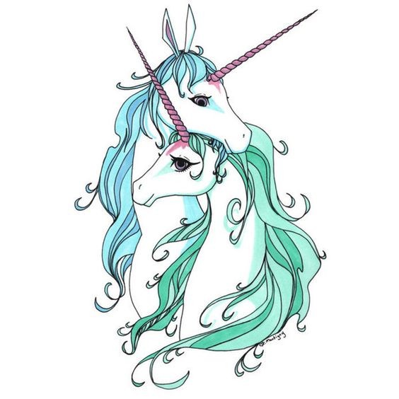 Romantic white turquoise-mane embracing unicorn couple tattoo design