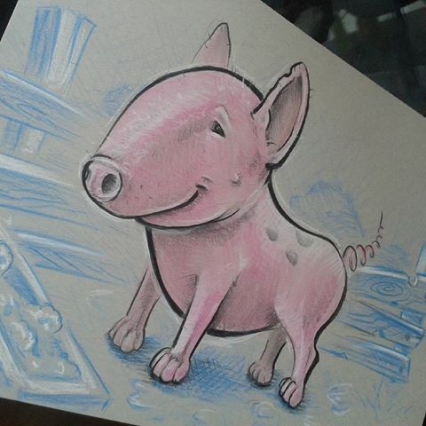 Rosy-color doggy pig tattoo design