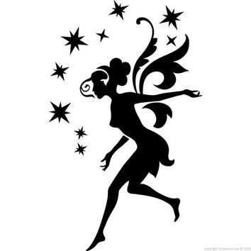 Running fairy silhouette catching stars tattoo design
