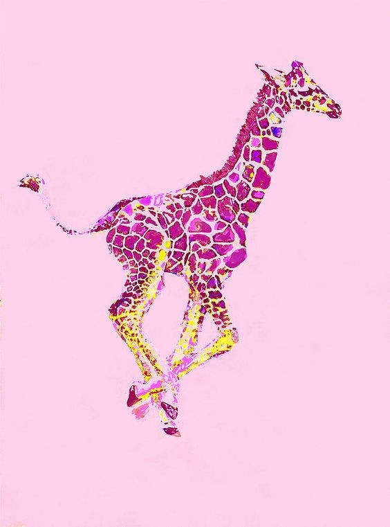 Running giraffe in purple-and-yellow colors tattoo design