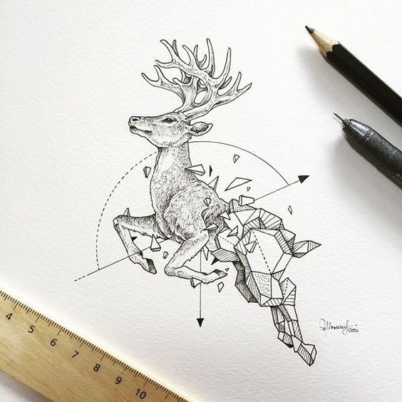 Running half-gepmetric deer tattoo design