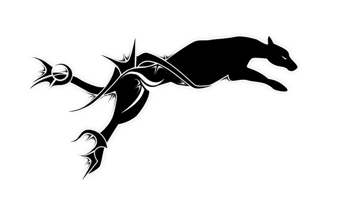 Running panther entwined with thorned stem tattoo design