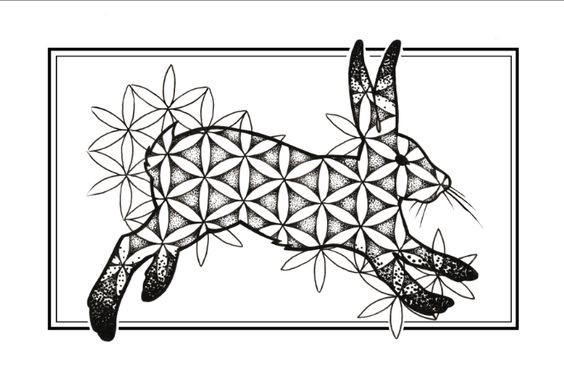 Running rabbit with flower of life pattern tattoo design