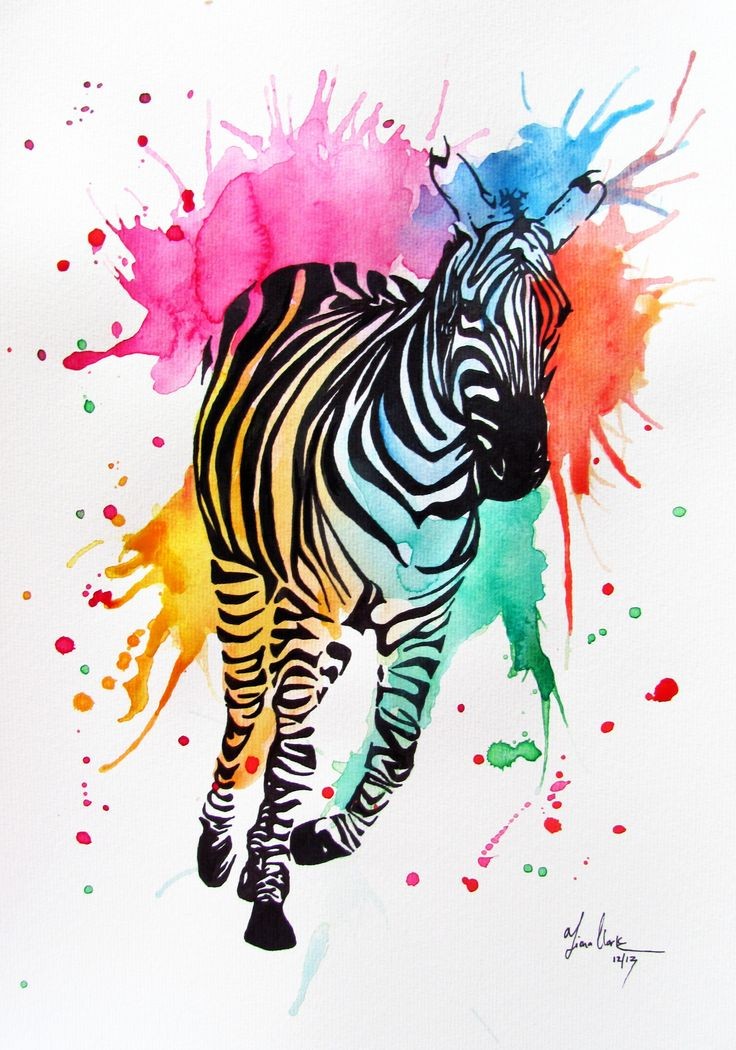 Running zebra on bright rainbow background tattoo design