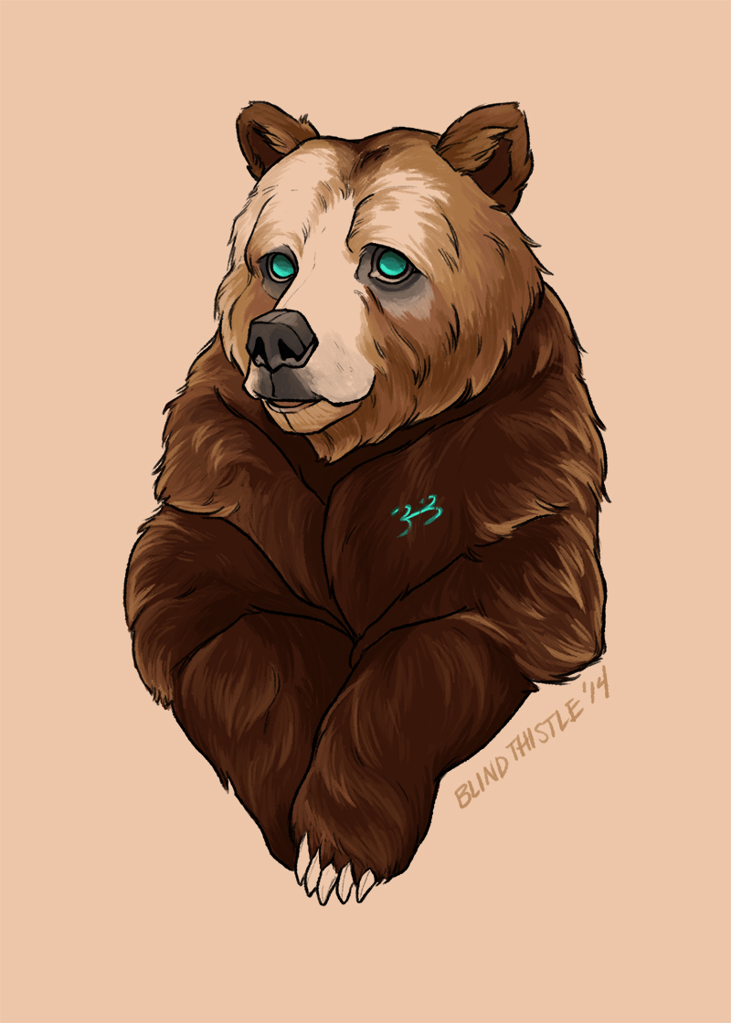 Sad turquoise-eyed bear tattoo design by Blindthistle