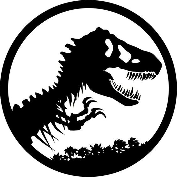 Scary black-ink dinosaur emblem tattoo design