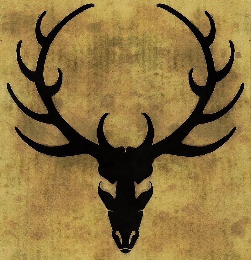 Scary black horned deer skull tattoo design by Anakarniolska