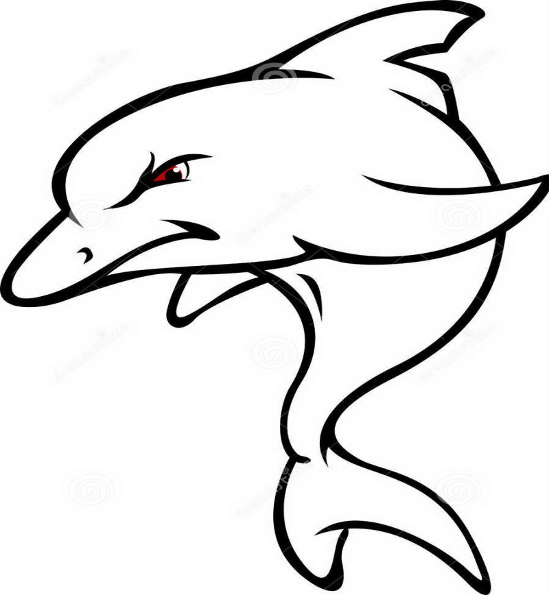Scary cartoon outline red-eyed dolphin tattoo design