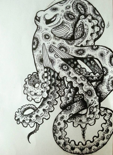 Scary dotwork octopus tattoo design