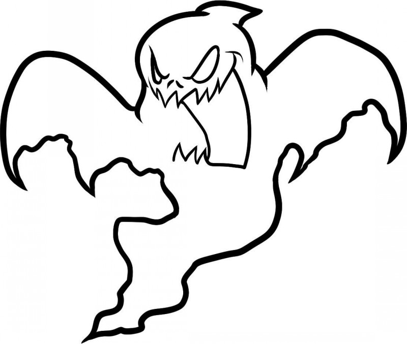 Scary lineart halloween ghost with sharp teeth jaw tattoo design
