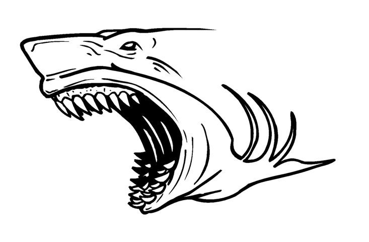 Scary outline attacking shark head tattoo design