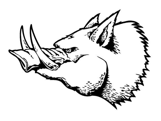 Scary outline pig head with big horns tattoo design
