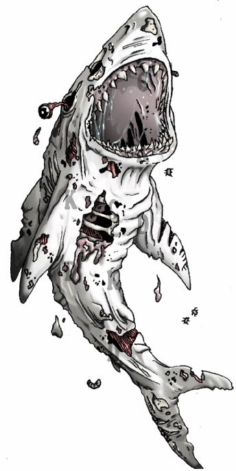 Design de tatuagem de tubarão zumbi assustador por Mimi o mexicano