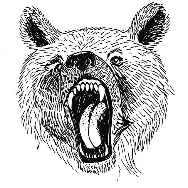 Screaming black-dash bear head tattoo design