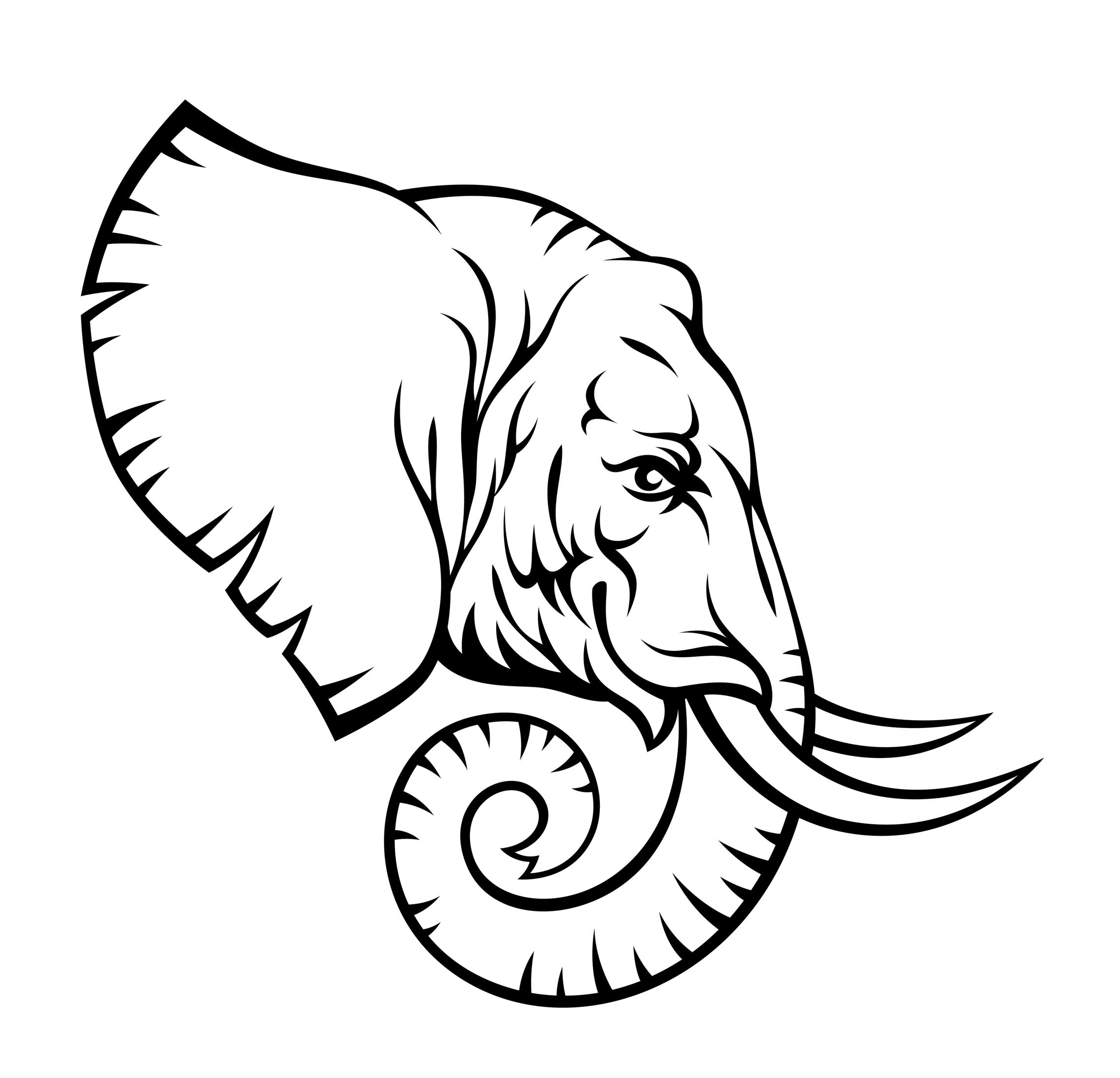 Serious black-contour elephant head tattoo design