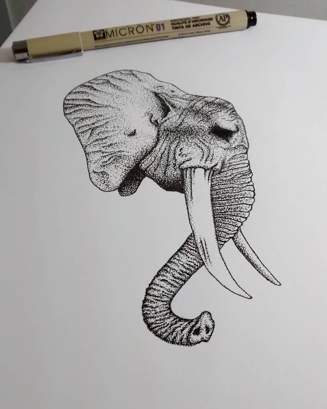 Serious dotwork elephant head tattoo design