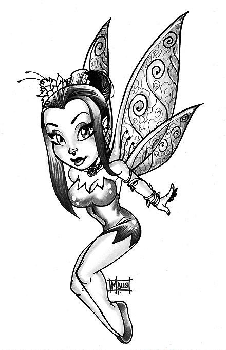 Desenhos animados de gey-ink &quotsexy" que voam o projeto do tatuagem do fairy