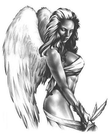 Desenho de tatuagem de menina de anjo realista sexy
