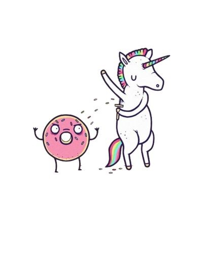 Shaving unicorn and angry pink doughnut tattoo design