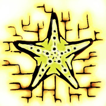 Shining yellow starfish on bricked background tattoo design