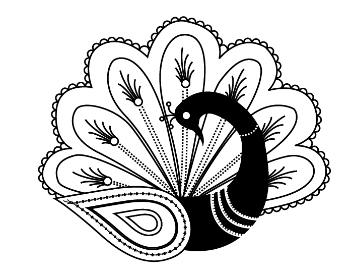 Shy black peacock with fan-shaped tail tattoo design