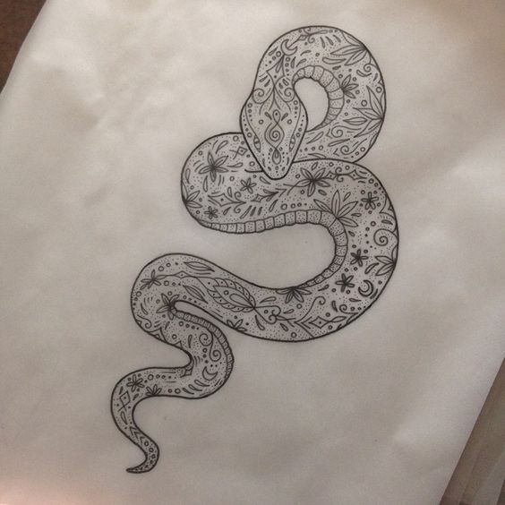Shy grey ornamented snake tattoo design
